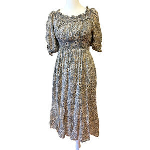 Free People Babydoll Dress Puff Sleeve Boho Milk Maid Floral Cottagecore Size XS